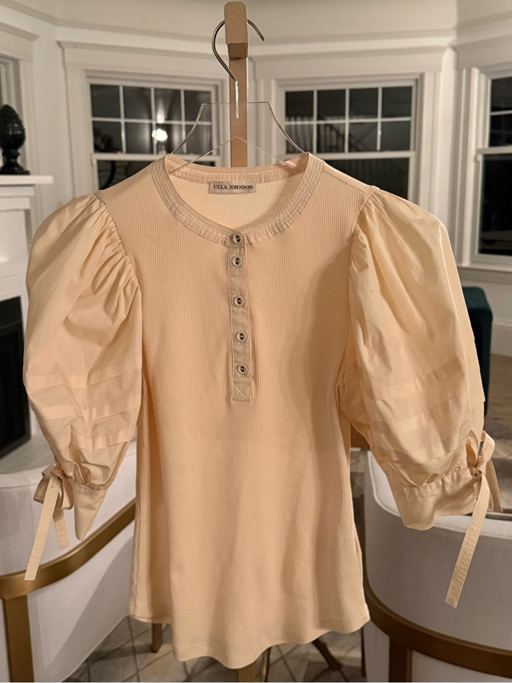 Ulla Johnson Cream Puff-Sleeve Henley Top